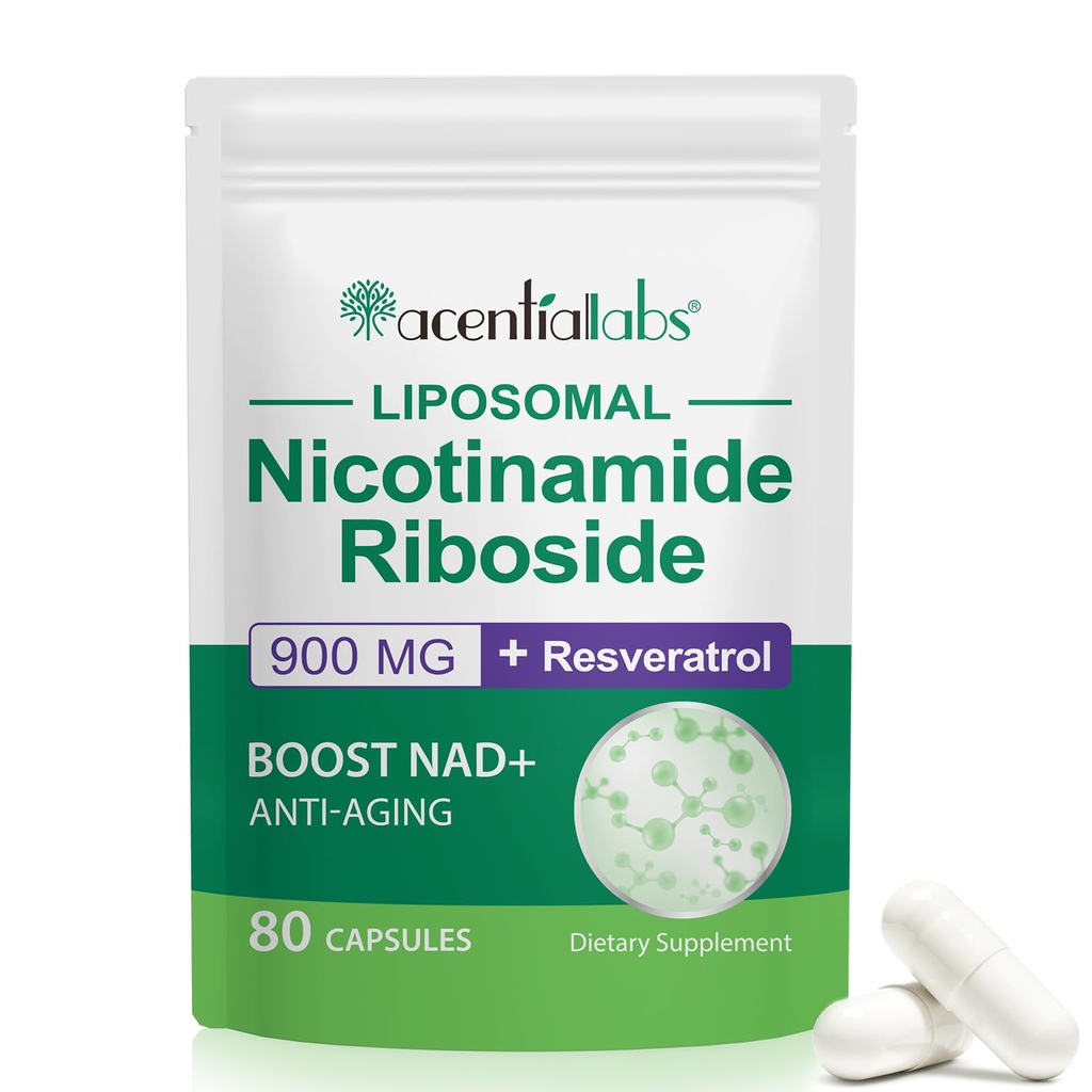 NAD Nikotinamidi Ribosidi Resveratrol 900mg, NAD Supplement Support Cellular Health, Anti-Aging, Energy, Focus - 80 kapselia