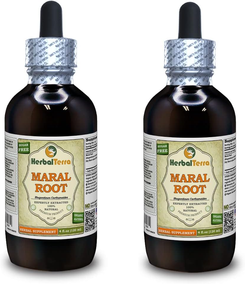Maraalijuuri (Raponticum Carthamoides) Tincture, Organic kuivattu juuria Liquid Extract (Brand Name: HerbalTerra, Proudly Made in USA) 2x4 fl.oz (2x120 ml)