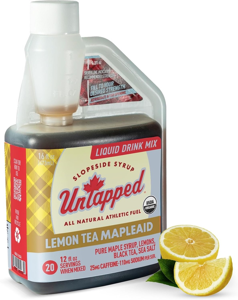 Untapped Lemon Tea Mapleaid - 20 portioner 16 fl oz Bulk Bottle Organic Maple Syrup, Lemon Juice & Black Tea Running Fuel Energizing Electrolytes & Caffeine Naturally Powered by Pure Vermont Maple