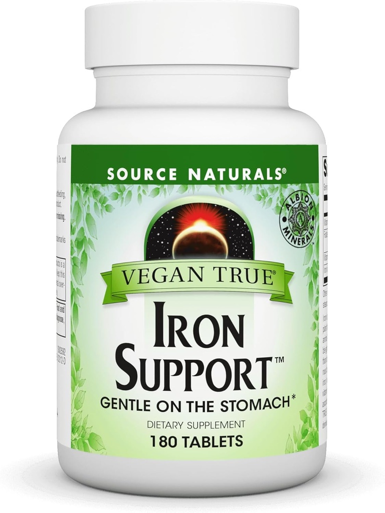 Källa Naturals Vegan True Iron Support, Gentle på magen och chelated för ökad absorbering * - 180 tabletter
