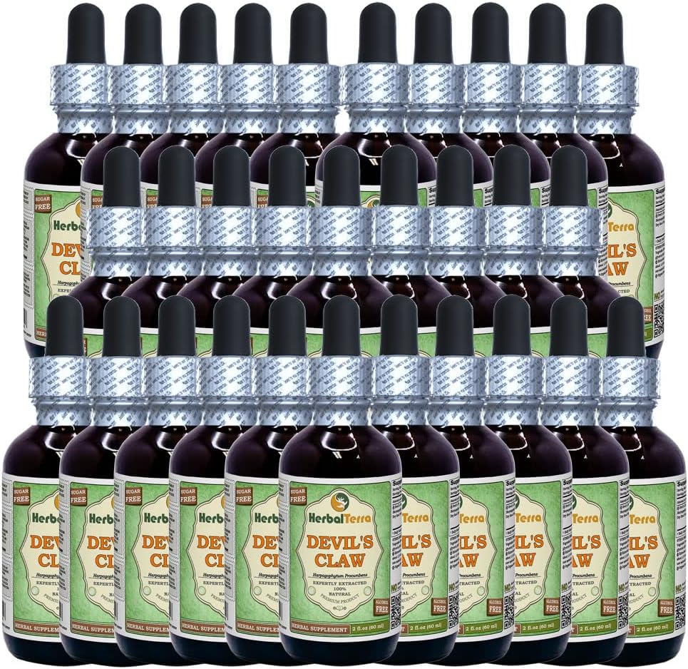 Devil's Claw (Harpagophytum Procumbens) Glycerite, Organic kuivattu juuri alkoholiton nesteuute (Brand Name: HerbalTerra, Proudly Made in USA) 30x2 fl.oz (30x60 ml)