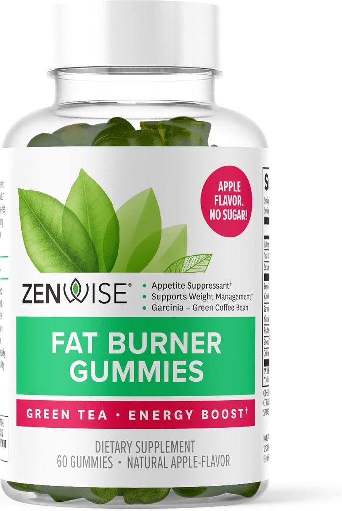 Zenwise Health Fat Burner Gummies - ruokahalua Suppressant laihtuminen Green Tea Extract ja Garcinia Cambogia aineenvaihdunta + Green Coffee Bean ja Vadelma Ketone - 60 Count Apple Gummies