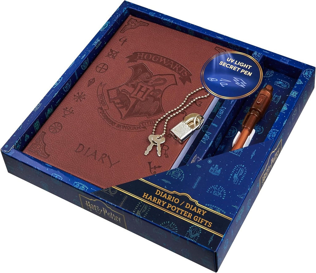 Harry Potter Lockable päiväkirja UV Näkymätön mustekynä lapsille, Teini-ikäiset, Secret Journal avain, vuoratut sivut, kirjetarvikkeet, lahjat lapsille (Brown UV Pen)
