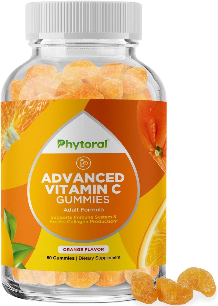 Fytoral luonnollinen C-vitamiini Gummies aikuisille - korkea teho C-vitamiini Immunotuki Gummies - Askorbiinihappo Pureskeltava Immuuni Booster aikuisille kanssa voimakas aivojen vitamiinit täydentää