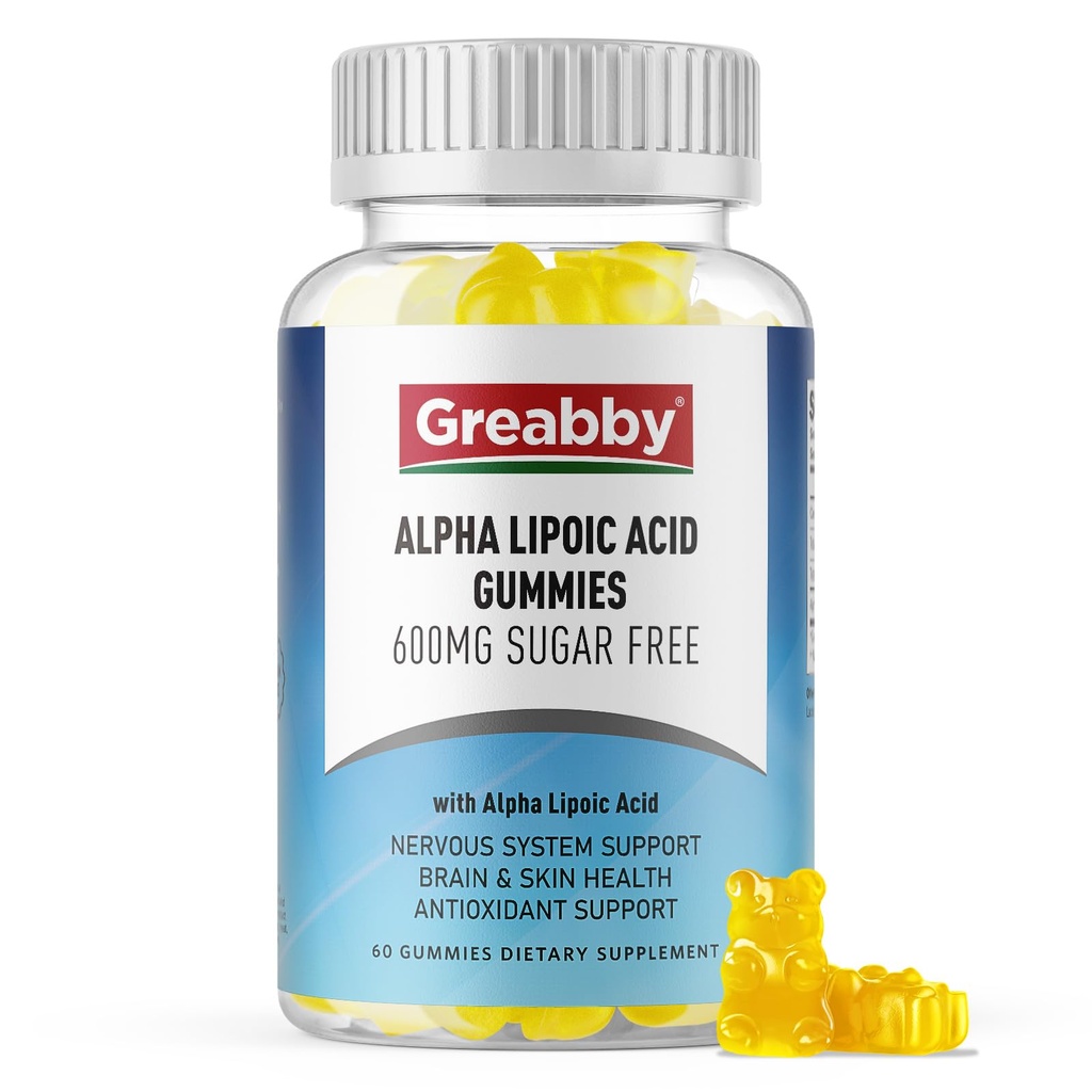 Alpha Lipoic Acid 600 mg Gummies, Sugar Free Chewable R Lipoic Acid Supplement for Antioxidantti & Neurosystem Support, Brian & Skin Health, Ananaksen maku 60
