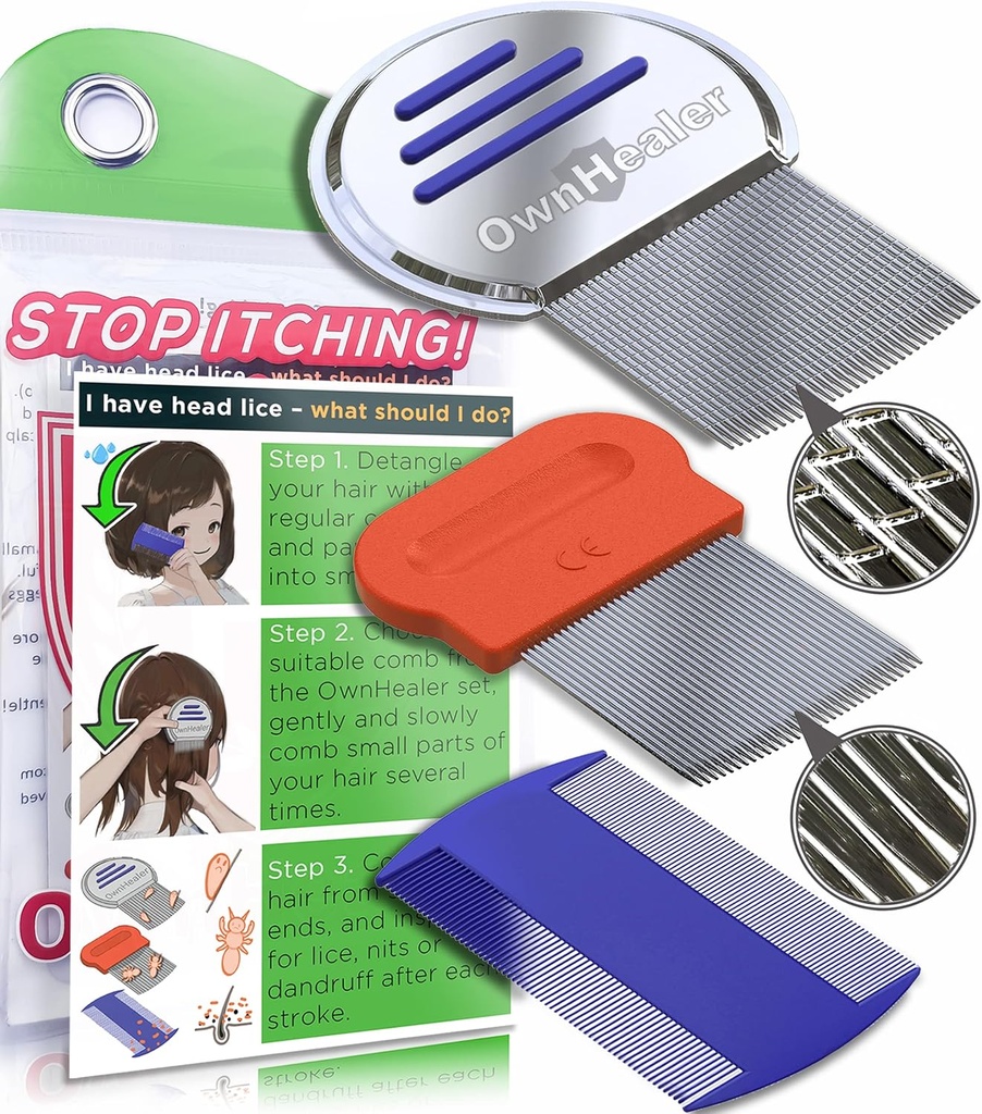 OMITHEALER Professional Lice Comb Kit - Lice, Nits, ja Dandruff Removal. Nopeat tulokset Head Lice hoito - Sopii kaikille hiustyypeille. Peine para piojos y pantdres.