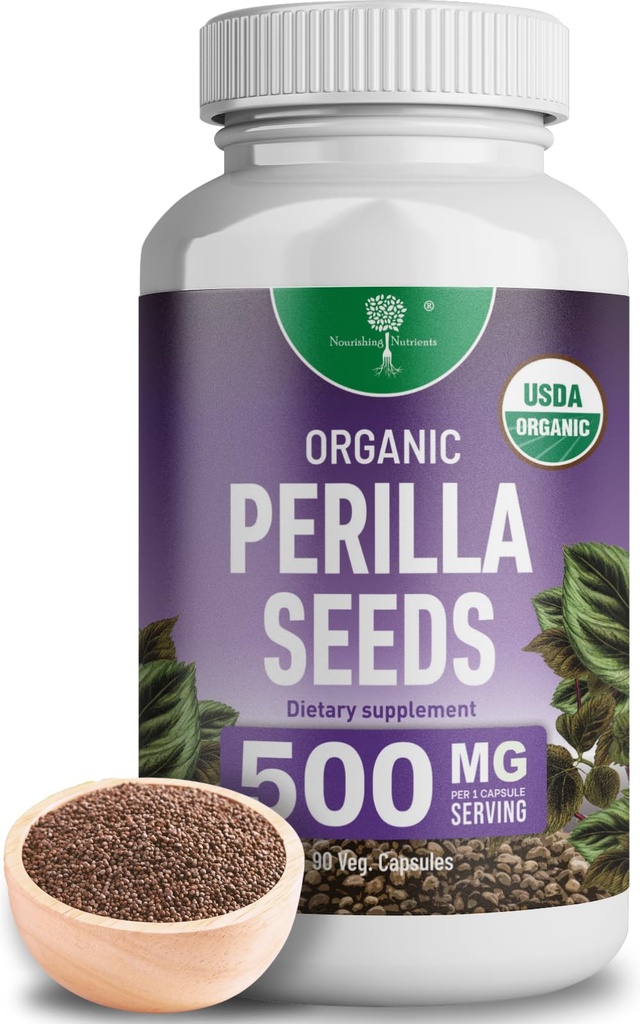 Organic Perilla Seed Extract 9% Rosmarinic Acid - USDA Certified - Allergian lievittäminen, hengitysteiden ja immuniteetin Booster- Th2 Sytokiinit, Luonnollisesti esiintyy luteolin - 500 mg 90 kapselia