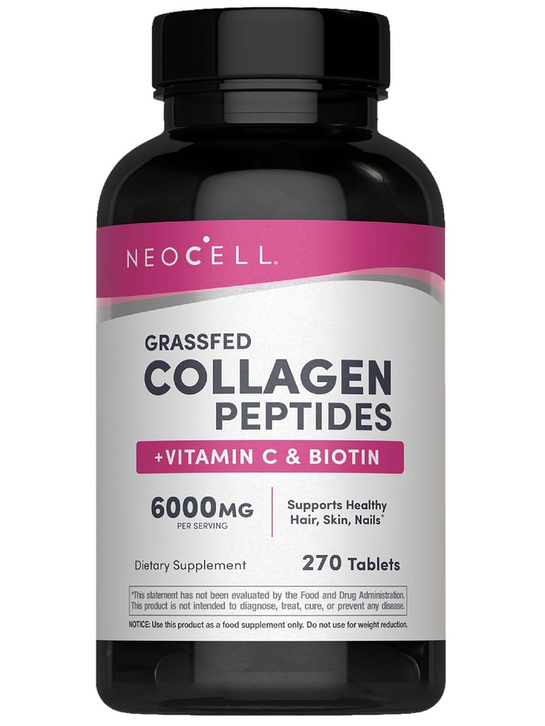 NeoCell Super Collagen kanssa C-vitamiini ja biotiini, iho, hiukset ja kynnet täydentää, sisältää antioksidantteja, tabletti, 270 Count, 1 pullo
