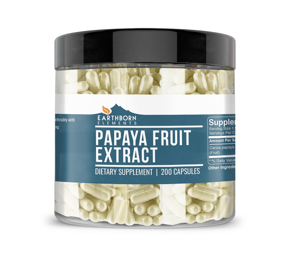 Maasta peräisin olevat elementit Papaya Fruit Extract 200 kapselia, puhdas ja laimentamaton, ei lisäaineita