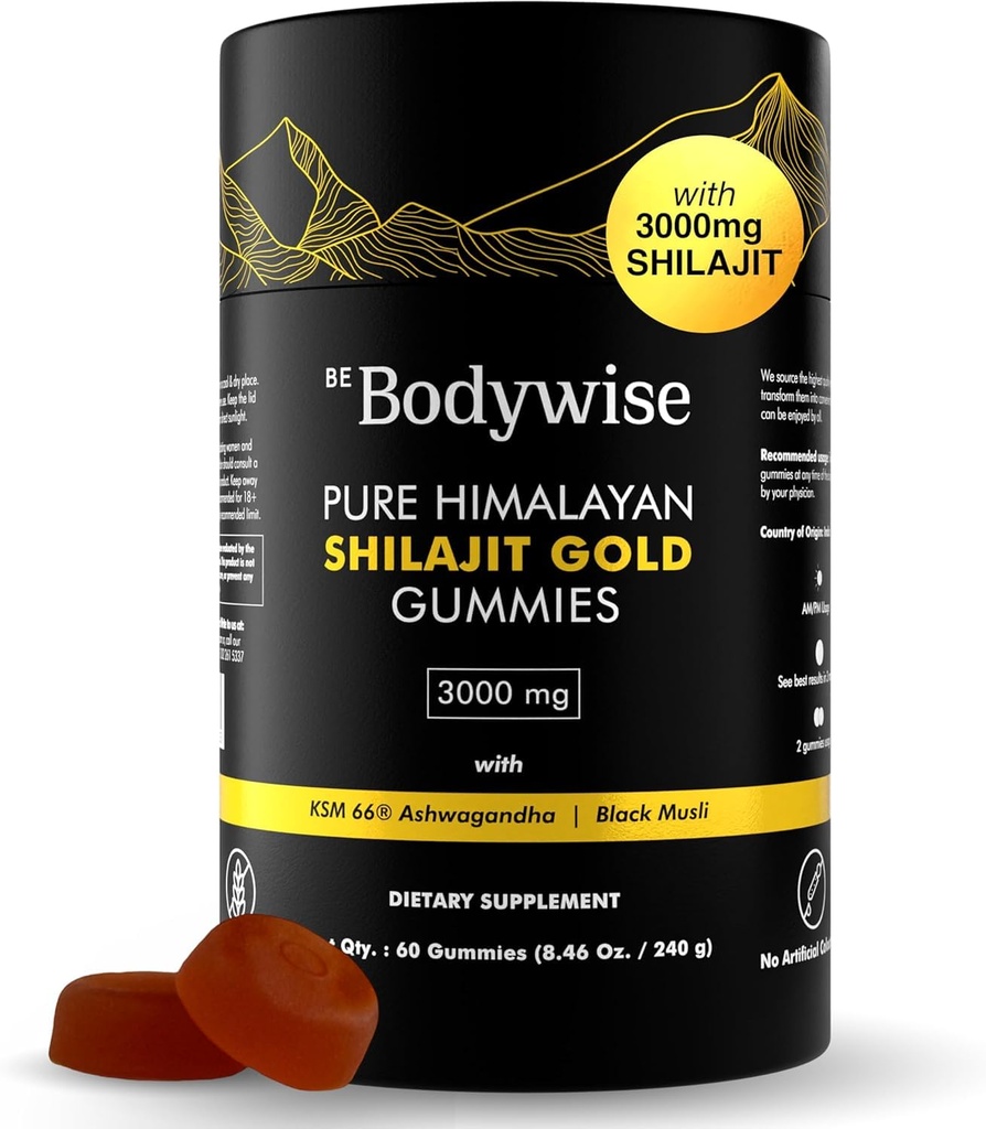 Bodywise Pure Himalayan Shilajit Gummies Gold I Lab Testattu I Ei lisättyä sokeria I Ashwagandha, Gokshura...