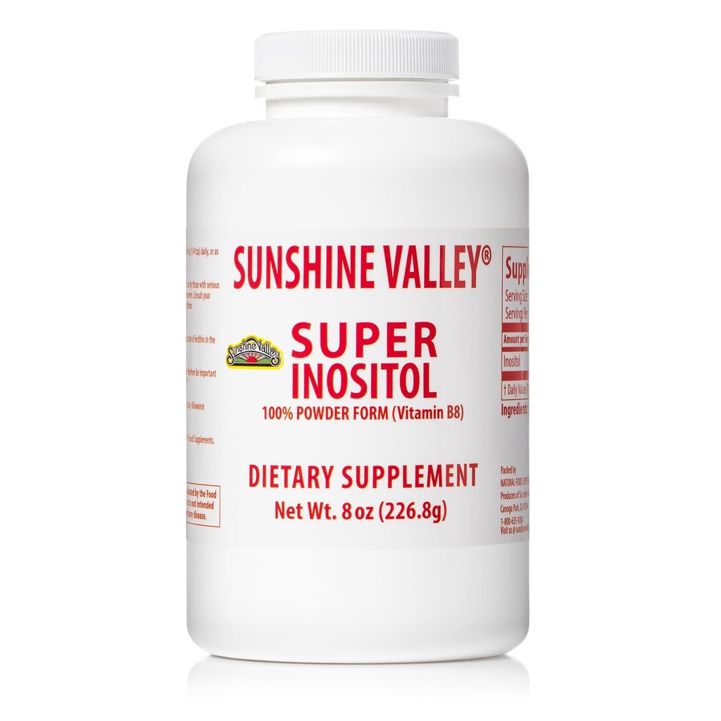 Sunshine Valley® Super Inositol, B8-vitamiini jauhettu ruokavalio täydentää, luonnollinen PCOS hedelmällisyys täydentää, Hormonaalinen tasapaino & terve munasarjatoiminto tuki - 8oz