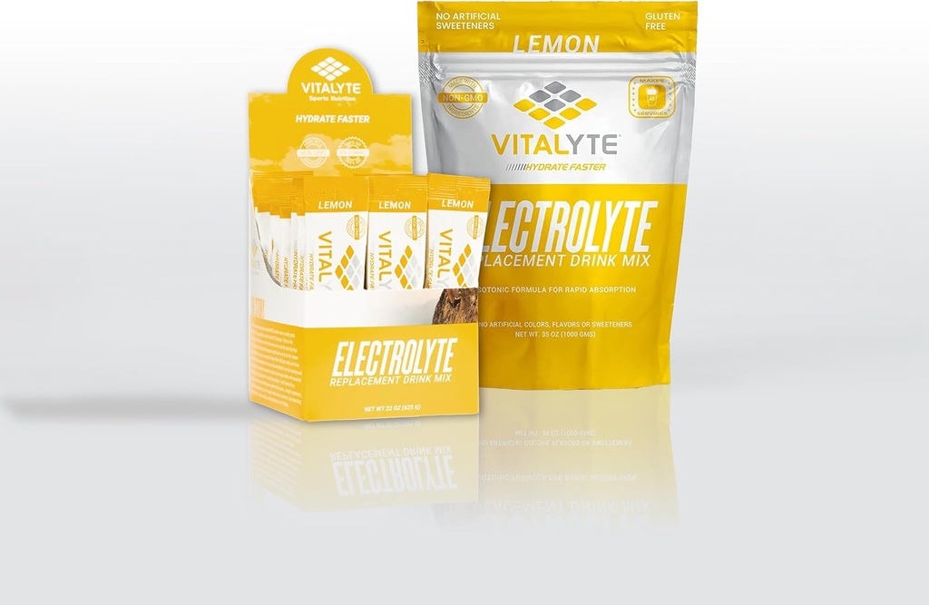 Vitalyte Electrolyte Powder Drink Mix Bundle, 1 Standup Pouch + 25 Count Packet, Gluteeniton Post Treenaus Powder Drink Mix, Lemon Flavor