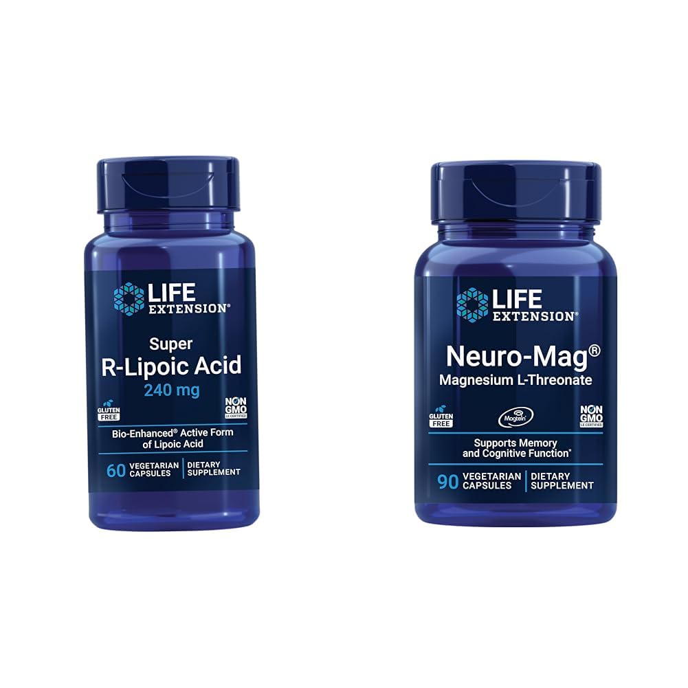 Life Extension Super R-lipoiinihappo . Pitkäikäisyys täydentää hapettava stressi puolustus & Neuro- mag magnesium L-treonaatti, magnesium L-treonaatti