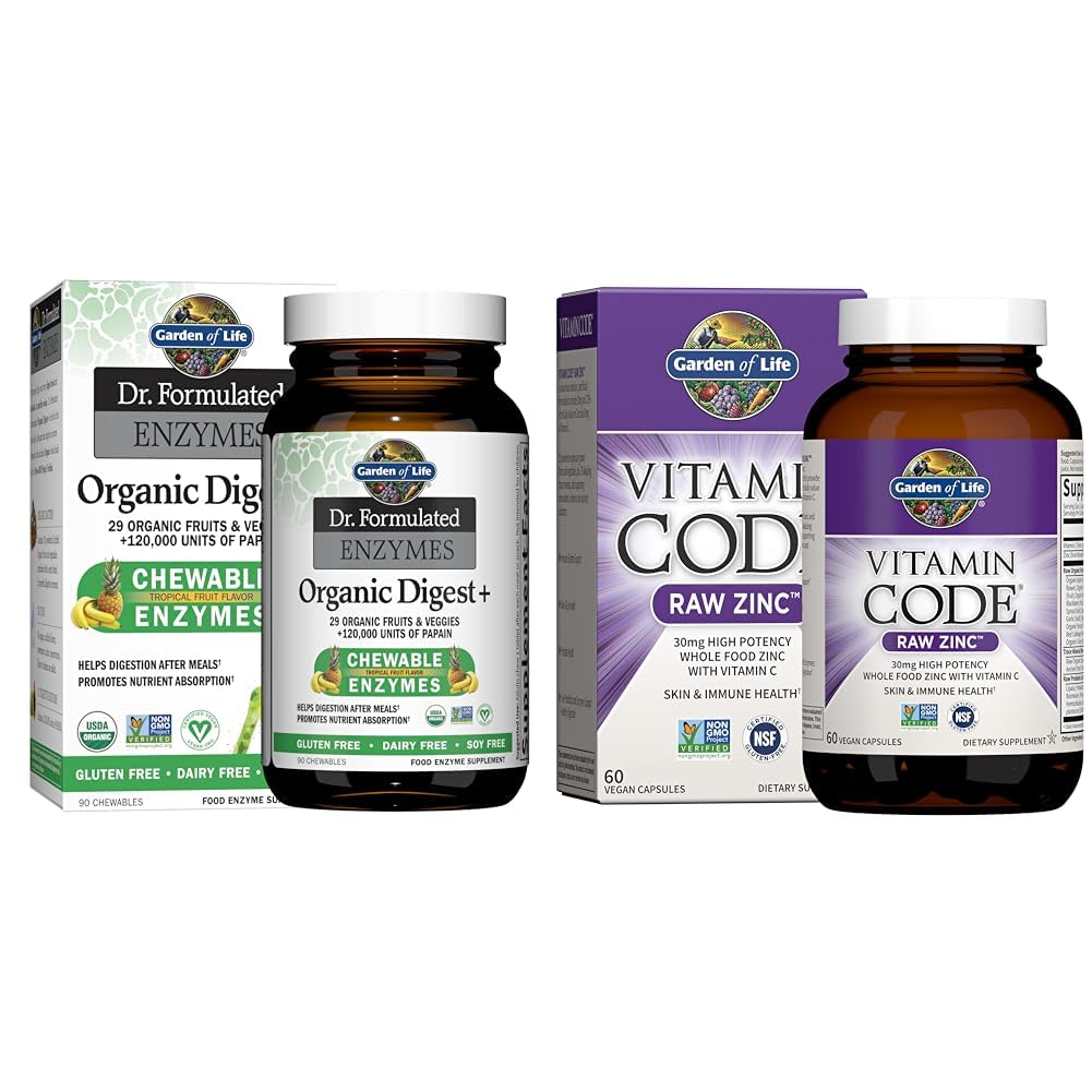 Elämänpuutarha Dr Formulated Dgestive Enzymes with Papain, bromelain & Sinkki Supplements 30mg High Potency Raaka Sinkki ja C-vitamiini Multimineral Supplement