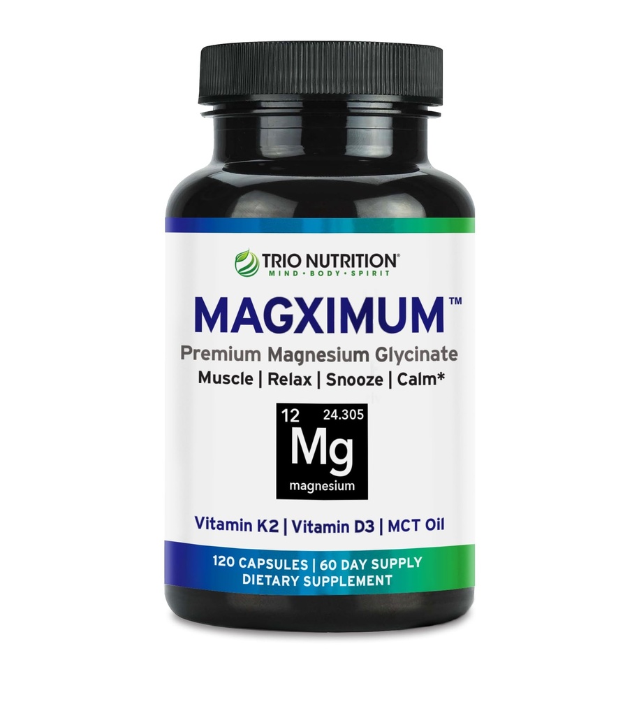 Trio Nutrition MagX Magnesium Glycinate, Vitamin D3, Vitamin K2 & MCT Oil | Chelated Magnesium Supplement | Calm, Relaxation & Recovery | Var väl rest och starta din dag med Magximum