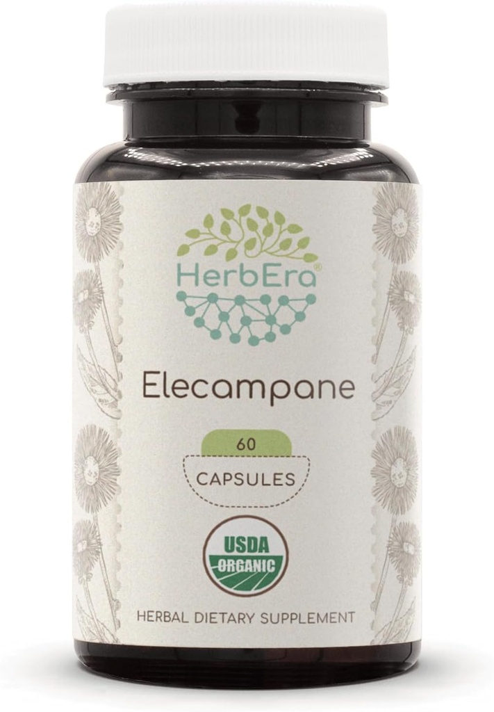 HerbEra Elecampane 60 USDA Organic Capsules, 500 mg, Made with Elecampane (Inula Helenium) Dried Root (60 kapslar)
