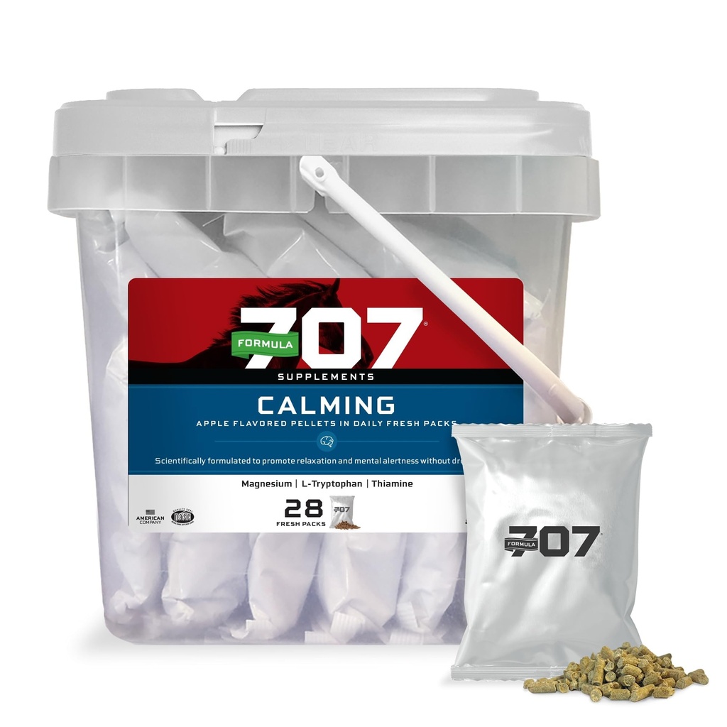 Formel 707 Calming Equine Supplement, Daily Fresh Packs - Anxiety Relief och förbättrad fokus för hästar - L-Tryptophan, Thiamine & Magnesium
