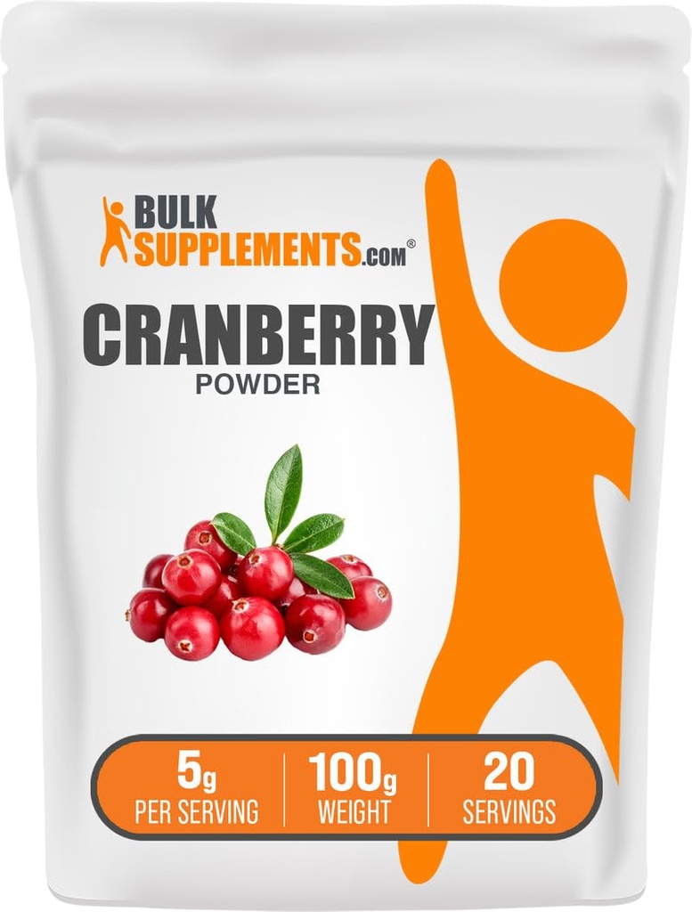 BulkSupplements.com Cranberry Powder - Cranberry Supplements for Women & Men, Air Dried Cranberries - Unsweetened & Gluten Free, 5g per Servering, 100g (3,5 oz) (Pack of 1)