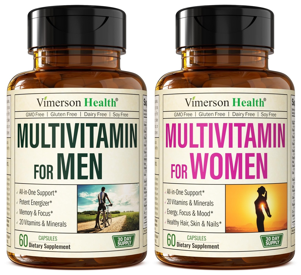 Multivitamiini Multimineral täydentää miehille + naiset 2-Bottle Bundle. Terve Immuunivaste, vahvat nivelet ja luut, silmän terveys, Ruoansulatusjärjestelmän tuki, antioksidanttiominaisuudet