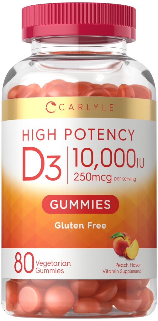 Carlyle-vitamiini D3 10000iu Gummies for Aikuinen 80 Count Persikkamaku ...