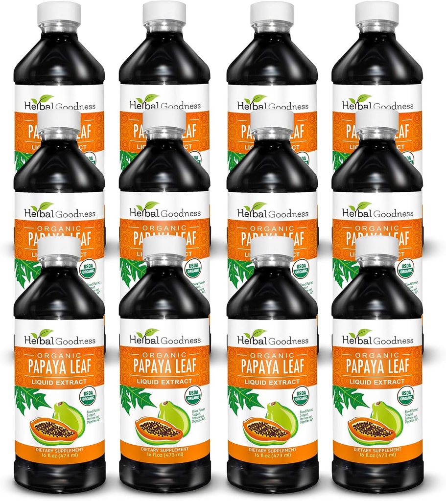 Papaya Leaf Extract verihiutaleet tuki - 15X vahvuus - luonnollinen verihiutale Booster & Ruoansulatuskanavan - Organic Liquid Extract - 16oz Juice - Asia Määrä (12) - Kasviperäisten hyvyys