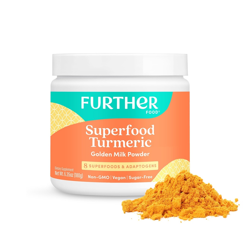 Further Food Best Turmeric Golden Milk Organic Turmeric Powder, Cinnamon, Ginger & Black Pepper Maximum Absorption Joint Health, Gut Health, Sugar-Free, Vegan, Keto (6,35 oz)