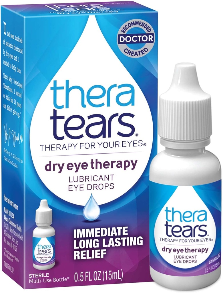 TheraTears Dry Eye Therapy Eye Drops Bundle 1,0 Fl Oz ja 0,5 Fl Oz pullot