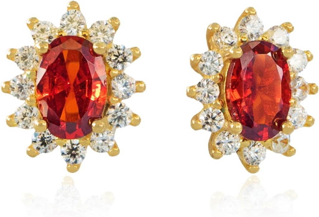 14K Gula guldpläterad 925 Sterling Silver Red Cubic Zirconia örhängen för kvinnor