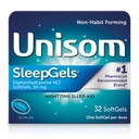 Unisom SleepGels, Night-time uniapu, Difenhydramiini HCI 50 mg, 32 SoftGels