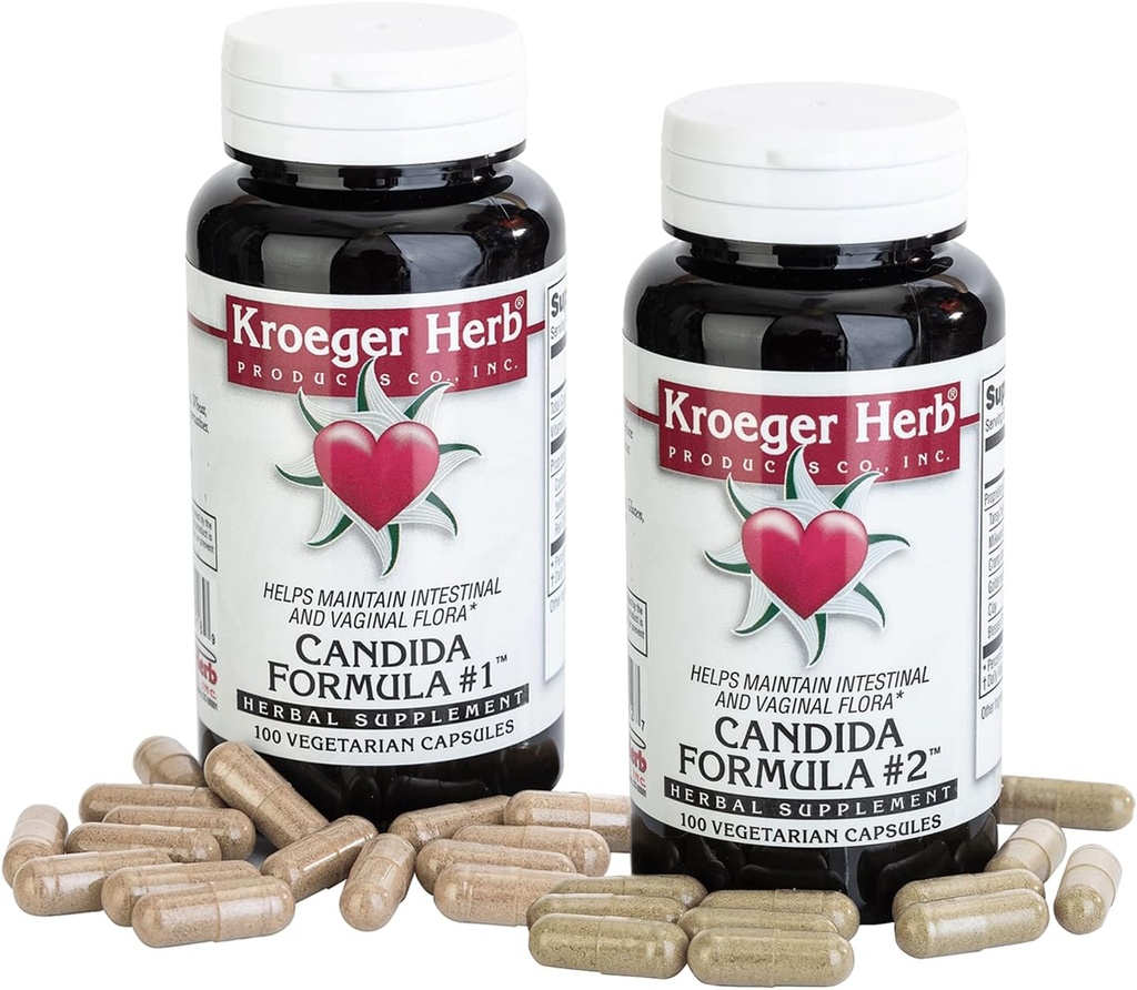 Kroeger Herb Tuotteet Candida Formula #1 ja #2, Cleave Supplement for Women & Men - Tukee normaalia tasoa hiivan ja Candida