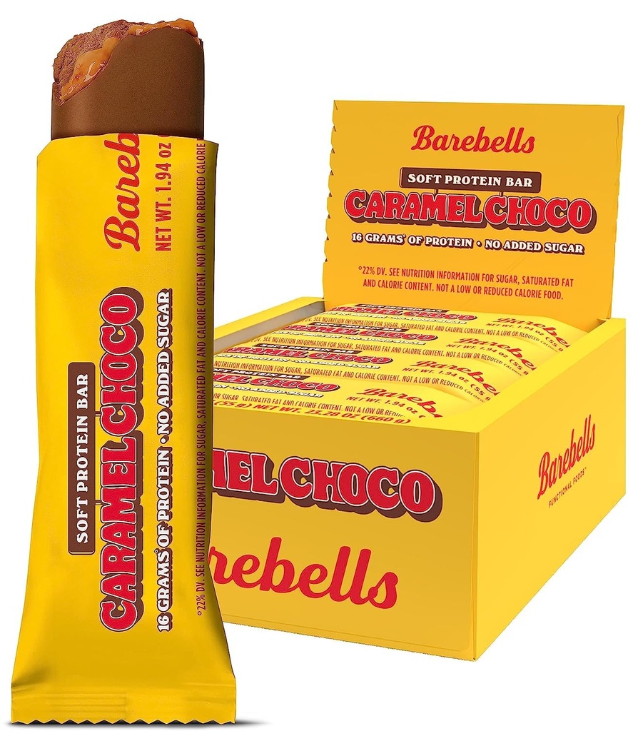 Barebells Soft Protein Bars Caramel Choco - 12 Count, 1,9oz Bars - Proteiini Välipalat 16g korkeaa proteiinia - Fluffy Chocolate Protein Bar 2g Total Sugars - pehmeä proteiini Välipala & Breakfast Bars