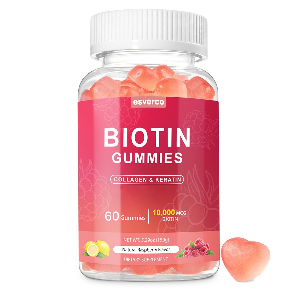 Biotiini 10000 mcg Keratin Collagen Gummies Lisäravinteet Hiusten kynsien Vitamiineja Päivittäinen hiusten kynsien kasvu & vahvistaminen Gummies naisten Vegaani Biotiini ja C-vitamiini Gummy 60