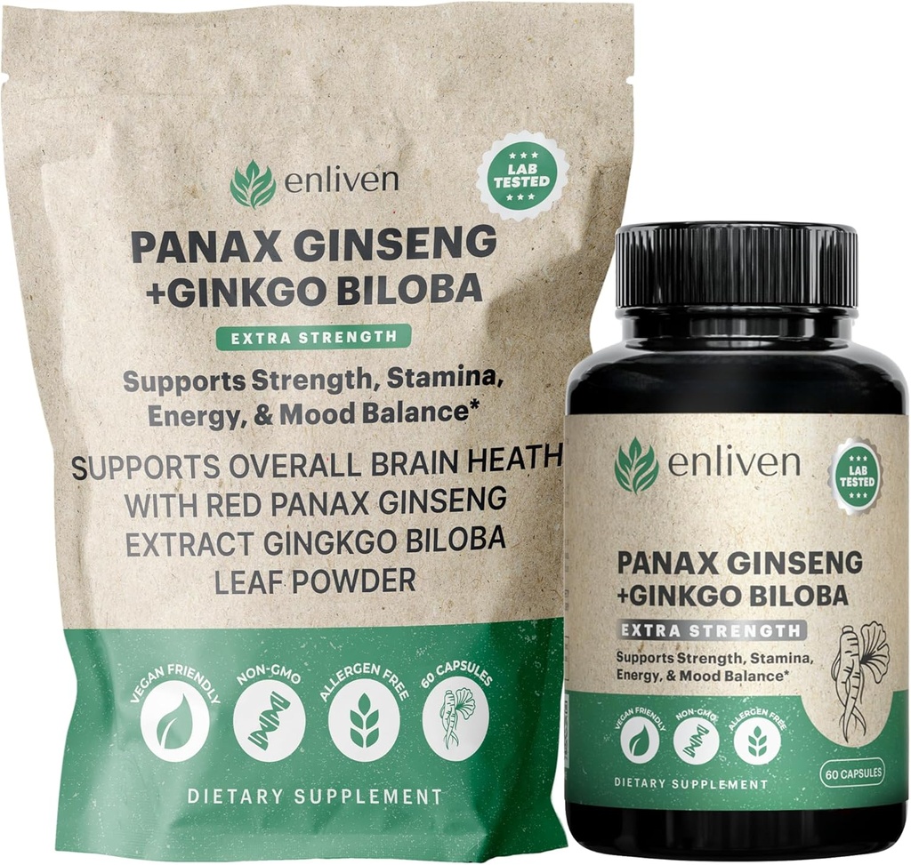 Panax Ginseng & Ginkgo Biloba Supplement for Energy, Focus & Brain Health ...
