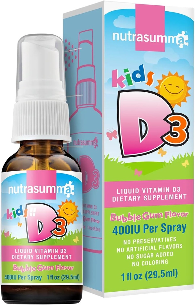 Nutrasumma Lapset D3-vitamiini 400 IU Spray Kupla Gum Flavor-1oz - Luonnollisen korkea Imeytyminen nopeus tukee Bone Boosts immuunijärjestelmän vitamiini täydentää