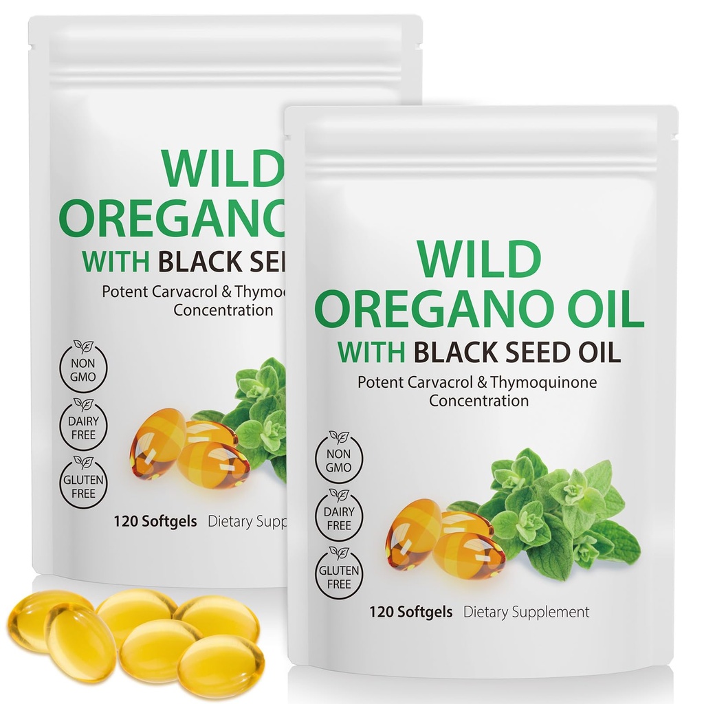 Öljy Oregano Softgels 6000 mg per tarjoilu 240 Count ... 2 in 1 Muotoiltu mustalla siemenöljyllä 200mg, 4X Vahvuus Carvacrol & Thymokinone ...