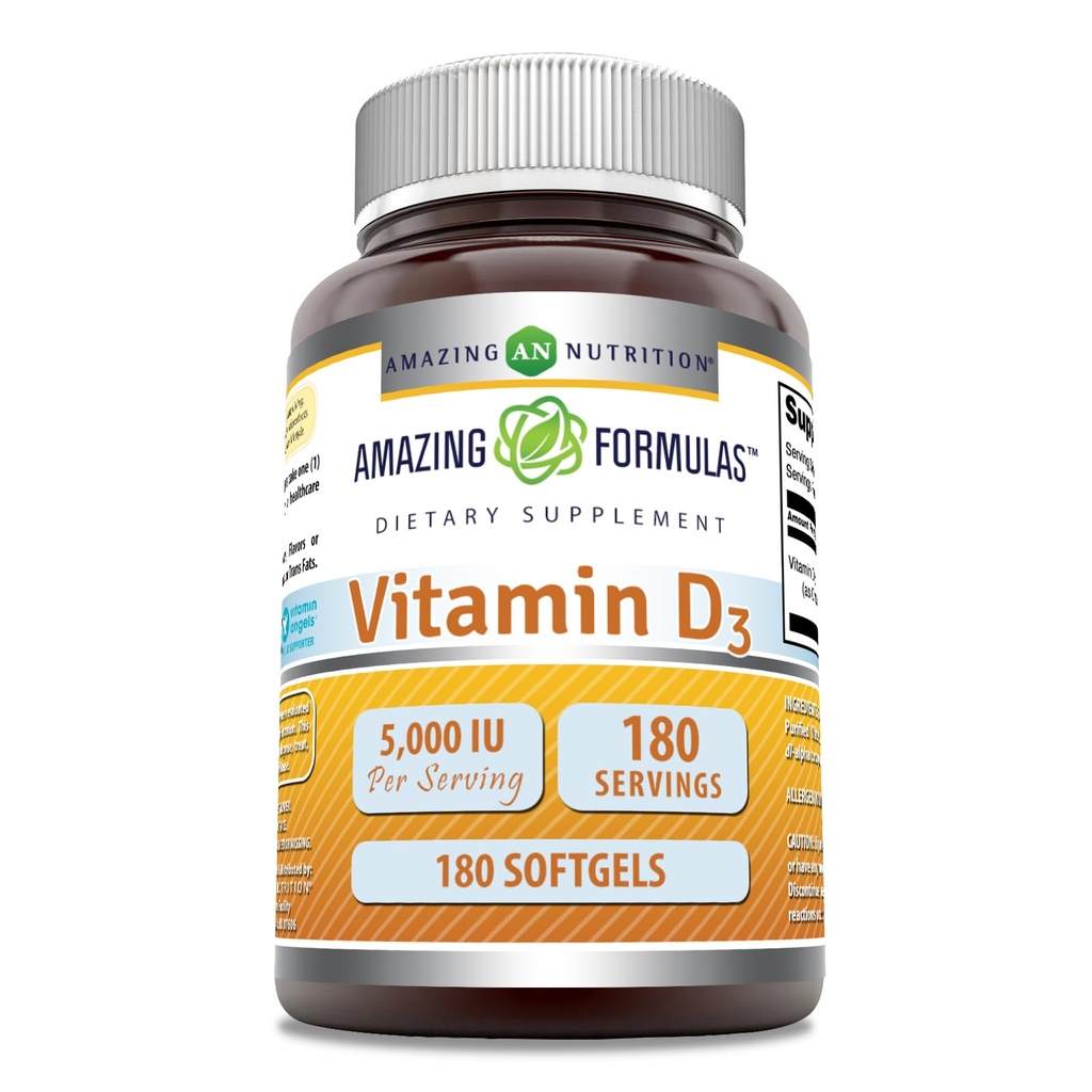 Amazing Formula D3-vitamiini (kolekalsiferoli) Supplement ... 5000 IU per tarjoilu 180 Softgels...