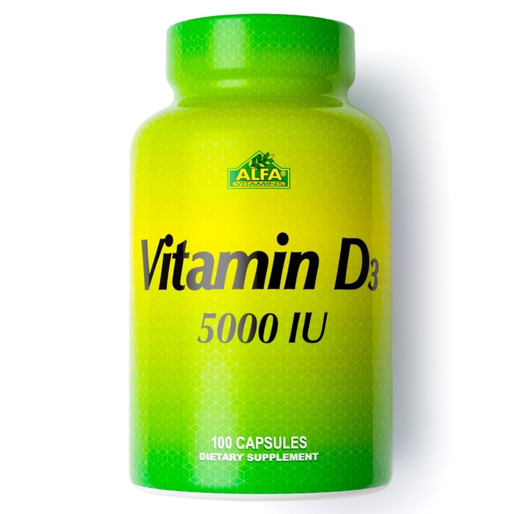 ALFA VITAMINS Vitamin D3 1000 IE Supplement, stöder immunhälsa, kalciumabsorption, hälsosamma ben och gemensamma, kosttillskott för daglig hälsa, icke GMO, Gluten Free, 100 kapslar