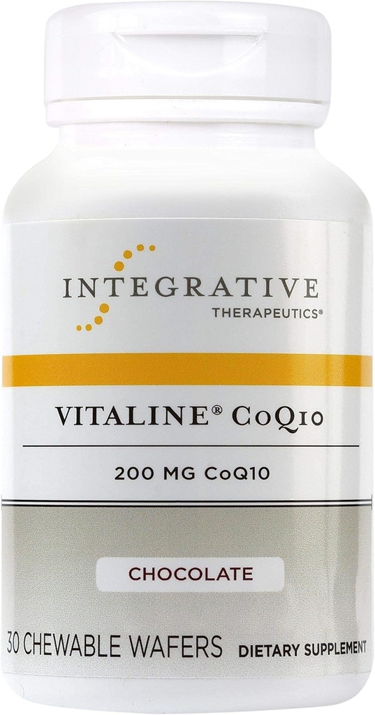 Integratiivinen Therapeutics Vitaline CoQ10 200 mg - Aivojen terveyden tuki täydentää aikuisille* - Tukee Heart Health* - Dairy-free - suklaa maku, 30 purutablettia (30 tarjoilua)