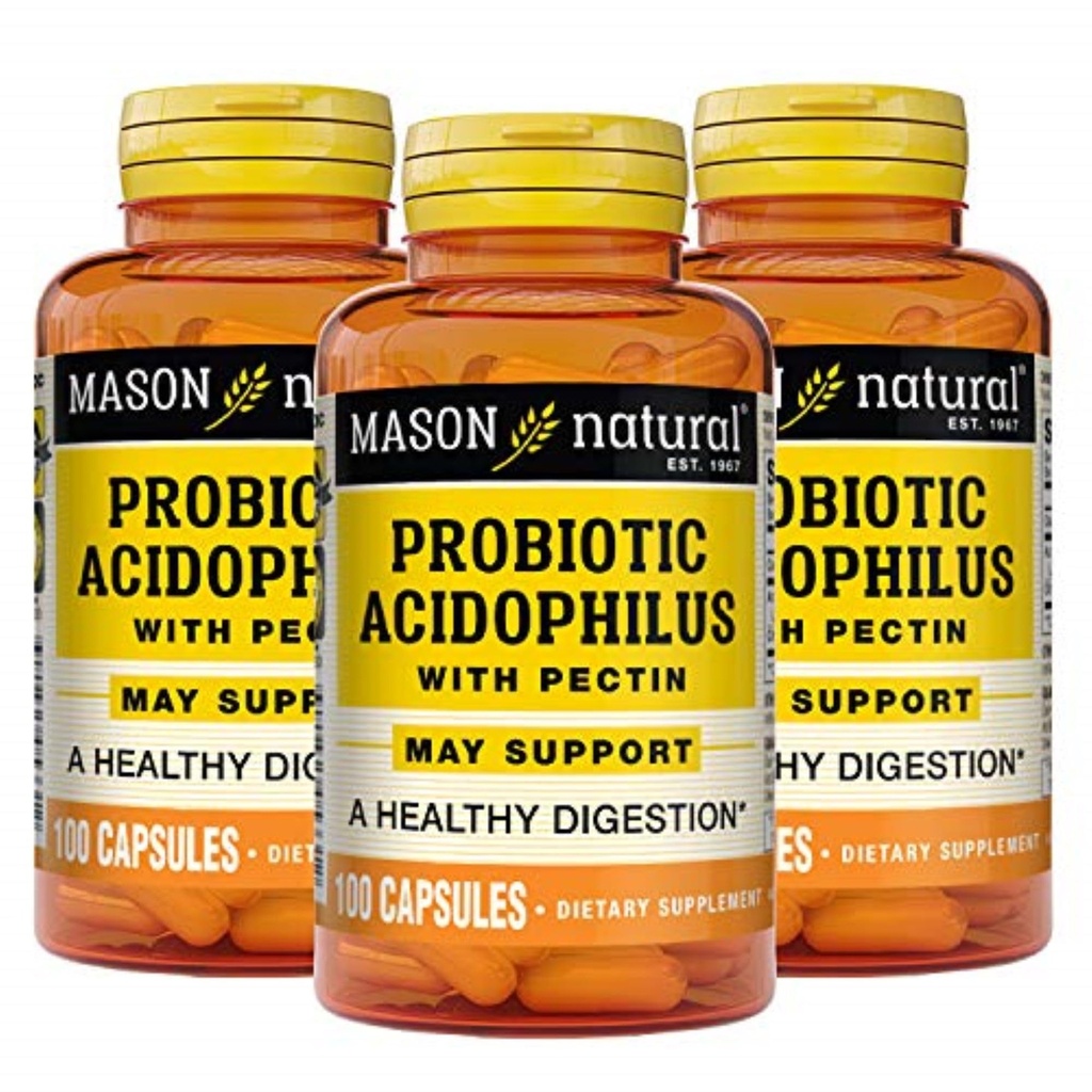 MASON NATURAL Probiotic Acidophilus, 150 päivän tarjonta, tukee säännöllisyyttä ja normaalia digestiota Pektiini & kalsium, 100 kapselia (paketti 3)