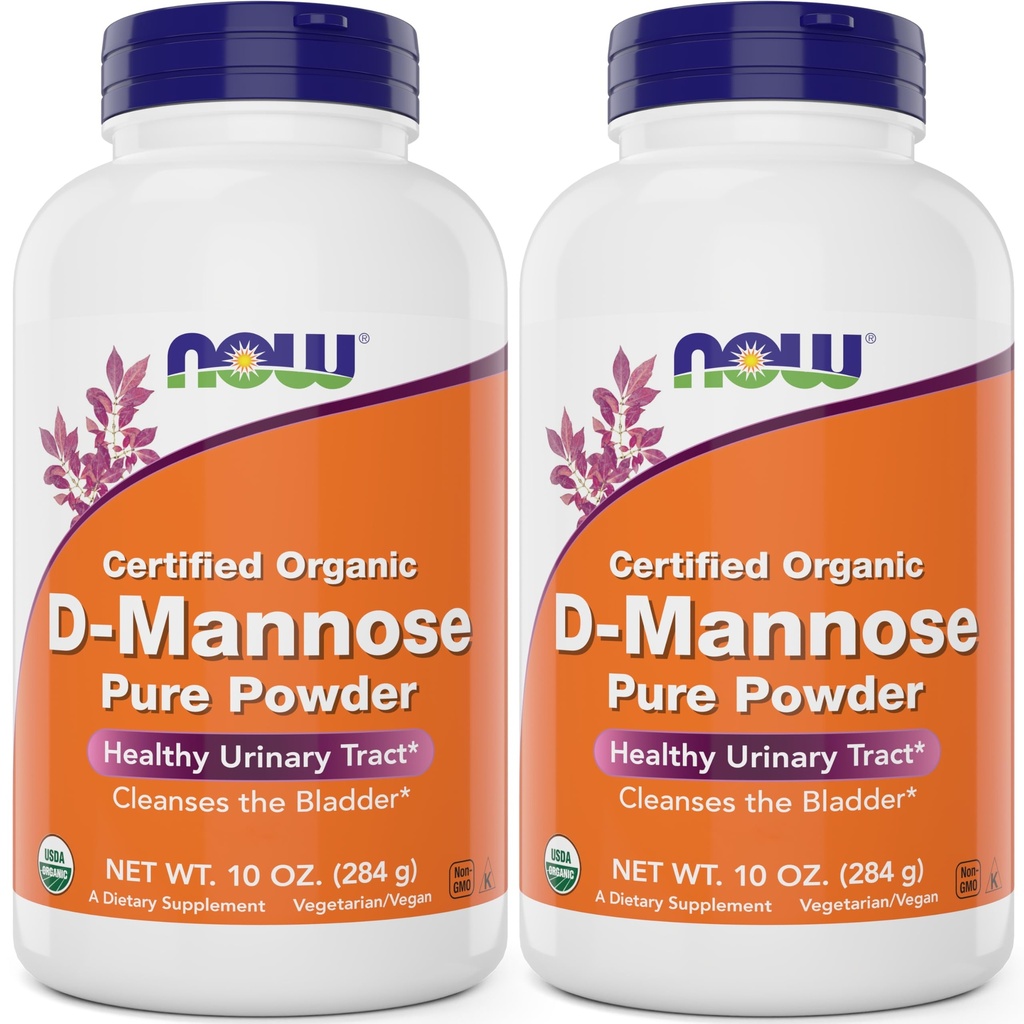 NOW Foods Pure, Organic D-Mannose 10 oz Powder (Pack of 2) - Bladder Cleanse och Urinary Tract Health Supplement - Non-GMO - Vegan Friendly - 2000mg / 2 Gram per portion