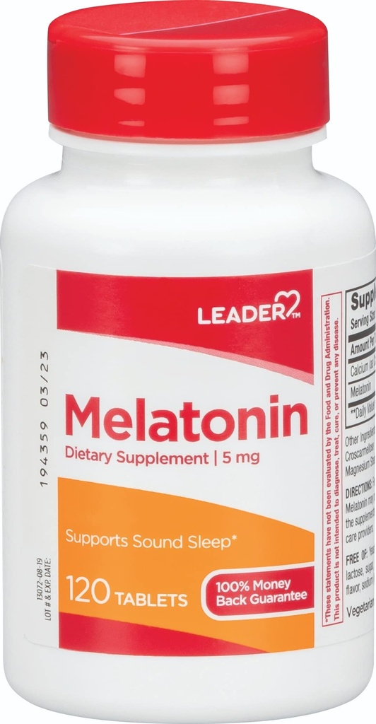Leader Melatoniini 5MG Tabletit 120 Ct. Luonnollinen unituki levottomille öille