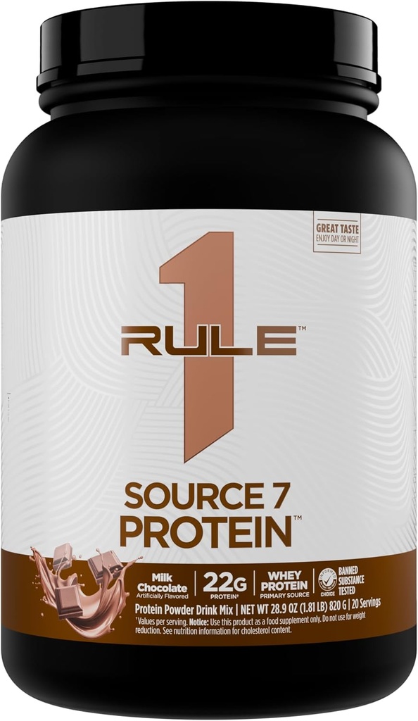 Sääntö 1 Lähde 7 Protein Decadent Flavor, Velvety Smooth Texture, 22g Anytime Protein, ja 10g Luonnollisesti EAA per tarjoilu 7 Premium Lähteet (1,8 punta*, Milk Chocolate)