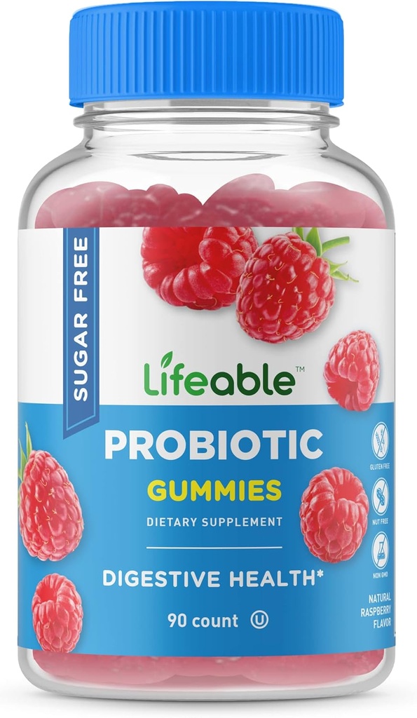 Elävät sokerittomat probiootit ... Great Makeutus Natural Flavor Gummy Supplement Pureskeltava GMO: sta vapaa, kasvissyöjä, gluteeniton Gut Health ja Immuuni tuki ... aikuisille, miehille, naisille...