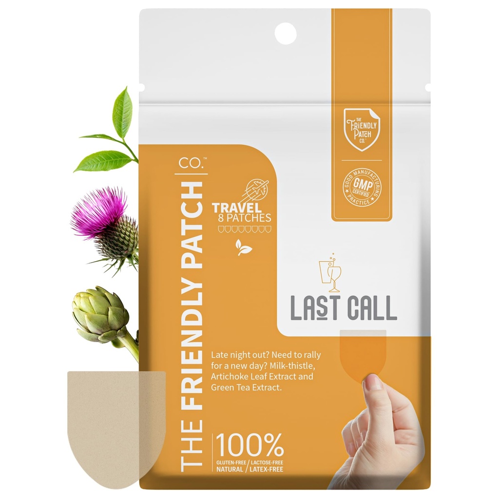 Friendly Patch Last Call Patch - Myöhäinen yö Out - Plant Powered Places with Vine Tea, Kofeiini, Milk Thistle, Artisoke Leaf Extract - Wellness 8 Pack