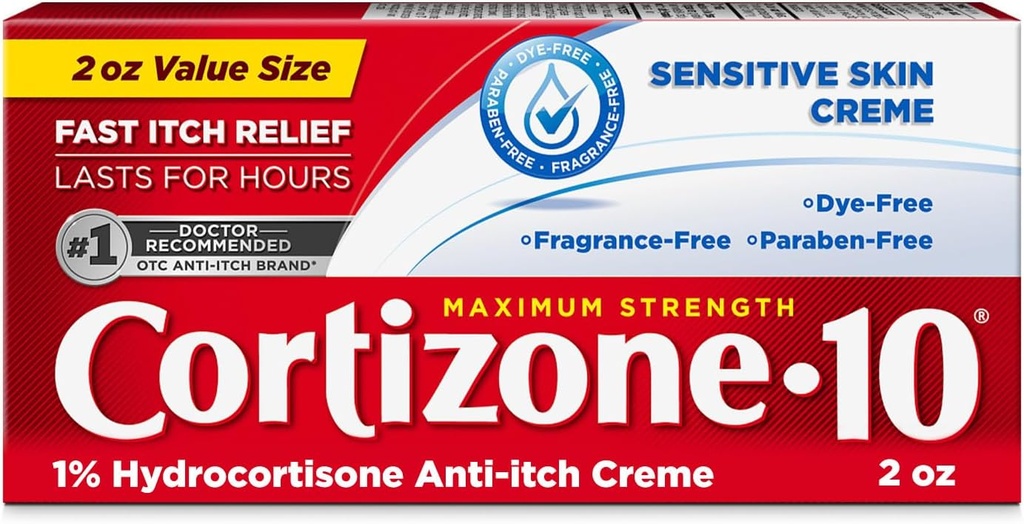 Cortizone 10 Maximal styrka känslig hud Anti-Itch Cream, 1% hydrokortison, 2 uns.