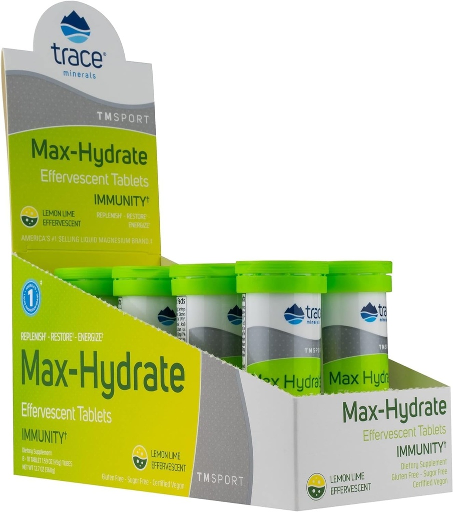Trace Minerals Max-Hydrate Immuniteetti - Elektrolyytti Drink Supplement for Immune Health & Hydration Support - Elinvoima täydentää Aid Lihaskramp Relief - sitruunan lime, 8 säiliötä (80 tarjoilua)