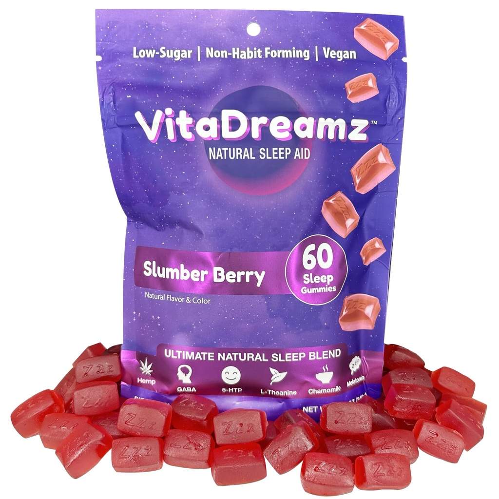 Melatonin Gummies for sleep - Natural Sleep Aid Supplement L-Theanine & GABA - SleepEZ Pillowz 60 Count