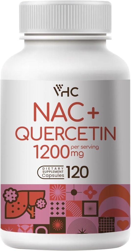 VHC NAC supplement, Acetyl L-Carnitine 1200 mg Plus Quercetin, Optimum dose (1200 mg + 100 mg), 2 in 1 Dual Action Formula N-Acetyl-L-Cysteine kanssa Quercetin, hengitysteiden, maksan, Immuun, Valmistettu USA