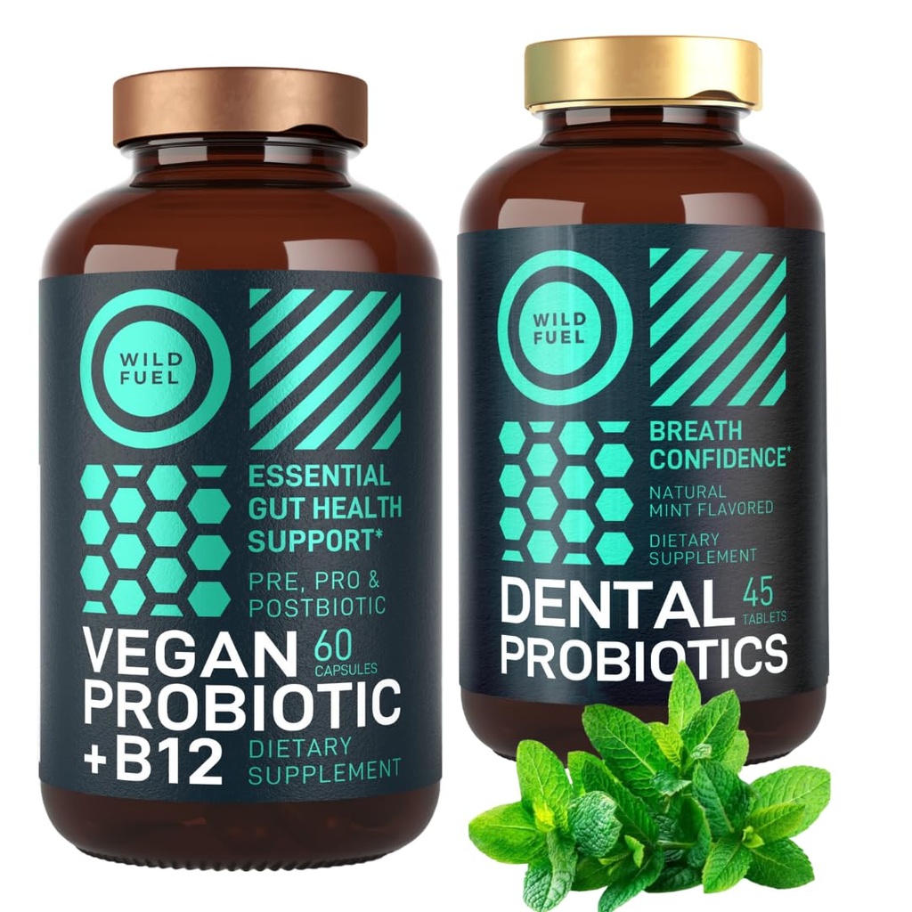 Vegan Probiotic Plus B12 och Oral Probiotic Mint Förbättrad Probiotisk Bundle