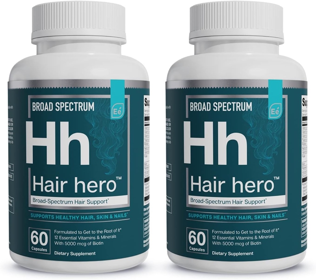 Essential Elements® HeroTM - Hiusvitamiinit miehille - Broad- Spectrum tuki 5000 mikrog Biotiini - 60 kreivi - 30 tarjoilua (2-pakkaus)